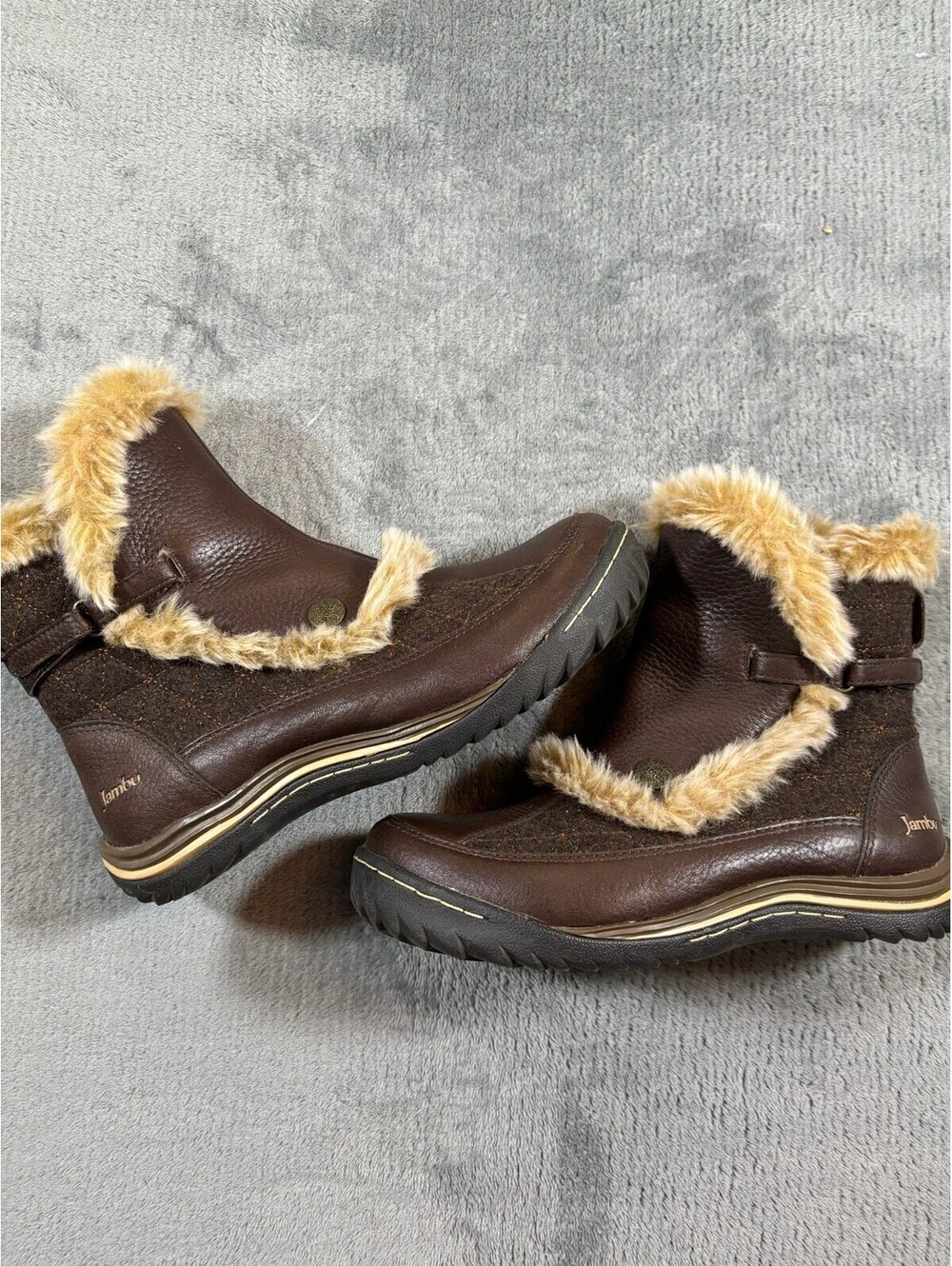 Jambu Eskimo Leather Ankle Boot Side Zip Faux Fur Women 6.5M Brown Outdoors